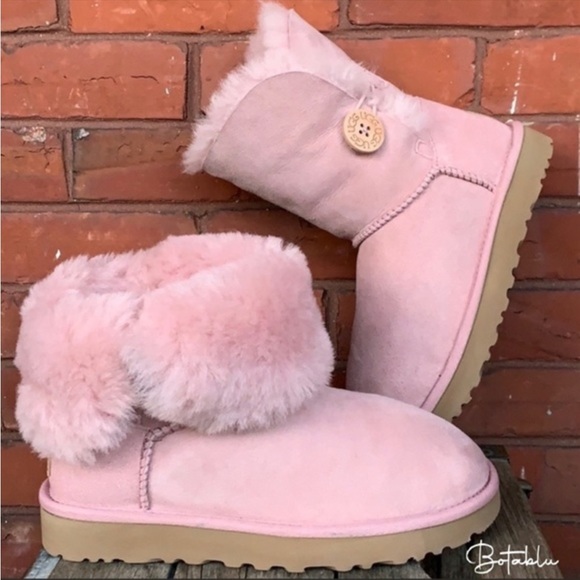 UGG Bailey Button II Short Shearling Lined Pink Suede Winter Boots New 6 37 - Picture 8 of 12